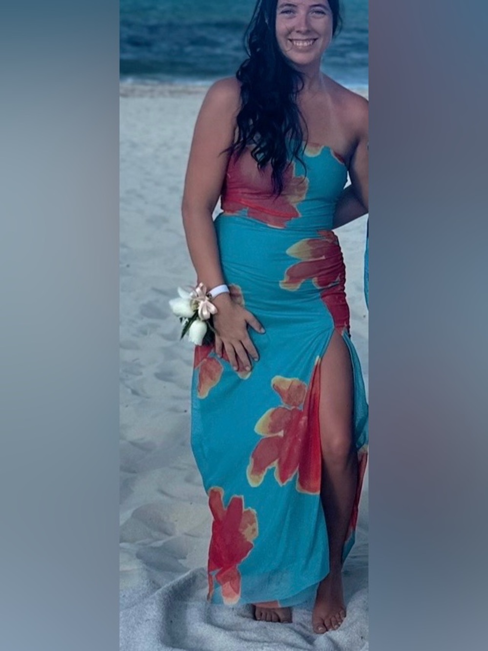Princess Polly Katara Strapless Maxi Dress Blue / Orange Floral - Picture 2 of 3